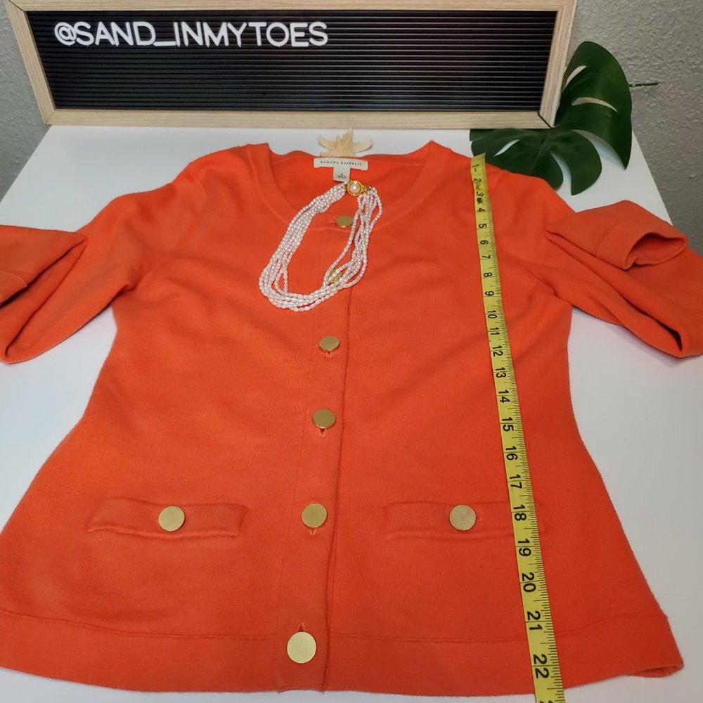 Banana Republic I ORANGE Sweater Cardigan w/Pockets and Gold Buttons Sz S - Picture 7 of 13